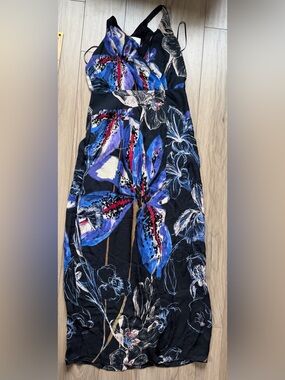 leifsdottir anthropology Suki Black Floral Maxi Dress Beaded Shoulder Straps